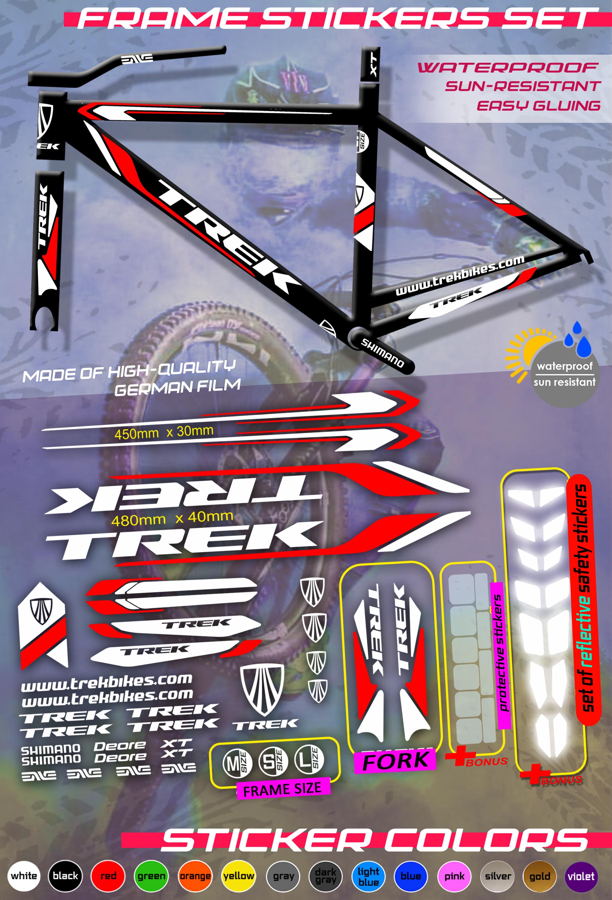 trek bicycle decals Trek Full Set of Bicycle Stickers. ALL COLORS, High Quality. Washable. Big  Set. +bonuses. on the Bicycle Frame