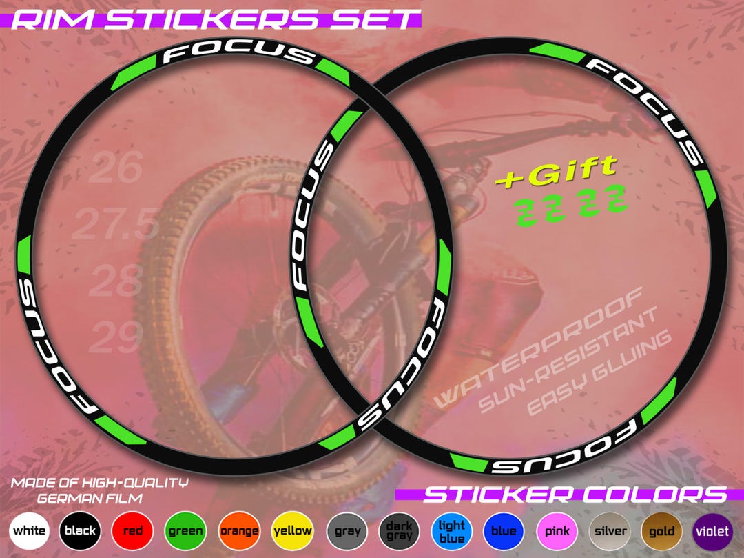 FOCUS Set of Bicycle Rim Stickers. ALL COLORS, High Quality. Washable ...