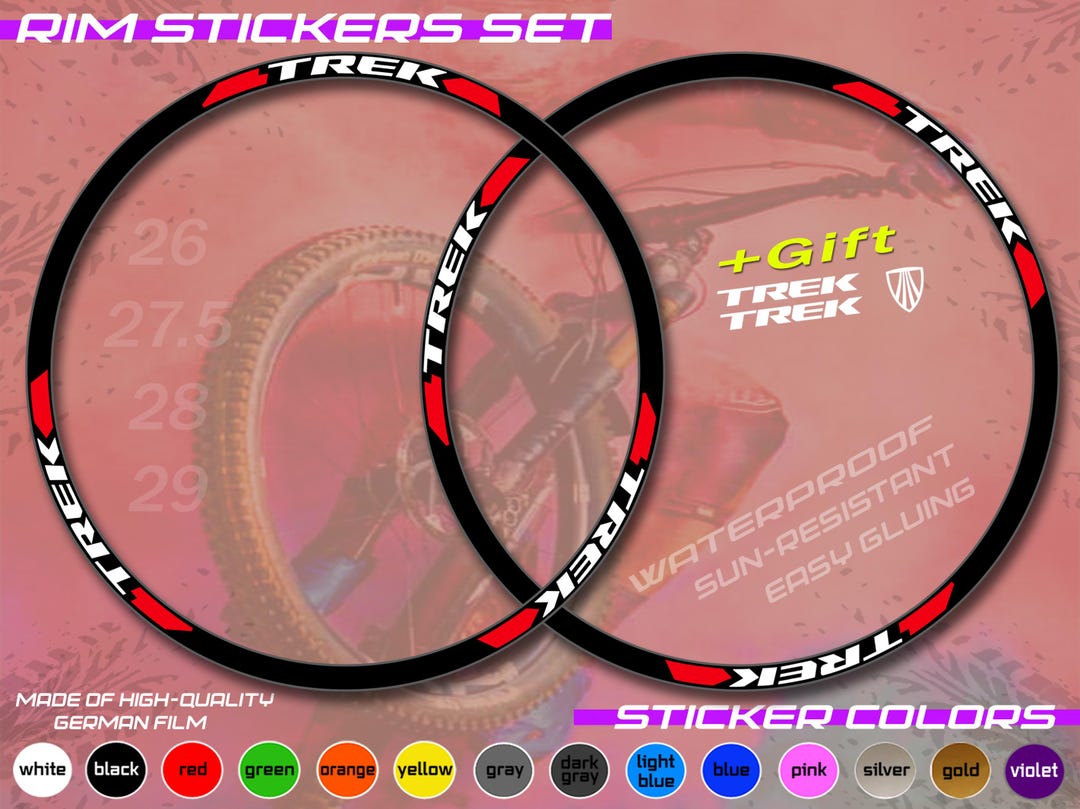 Trek Set of Bicycle Rim Stickers. ALL COLORS, High Quality. Washable ...