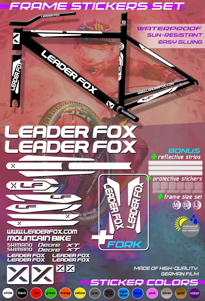 Stickers LEADER FOX, on the Bicycle Frame and Fork. Bicycle Stickers ...