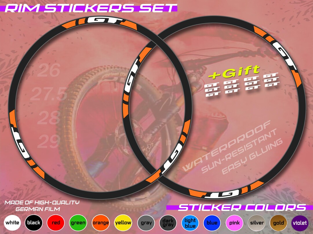 Bicycle Rim Color GT Set of Bicycle Rim Stickers. ALL COLORS, High Quality. Washable ...