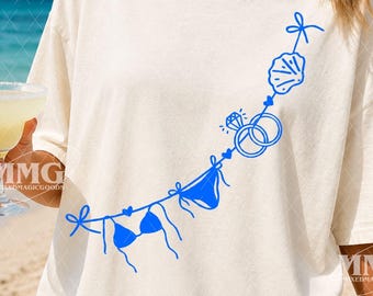 Coastal Summer Beach Shirt, Cute Bikini Bow Graphic Tee, Girly Tropical Vacation Shirt, Preppy Ocean Aesthetic Summer Tee