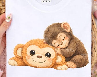 Ilustração em aquarela de um macaco de pelúcia dormindo (Download digital)