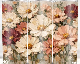 Adesivo para copo térmico de 590ml com estampa floral de primavera (PNG), design vintage com efeito impasto para sublimação em copos finos, estilo cottagecore em tons pastel.