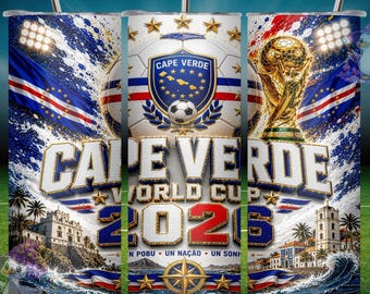 Cape Verde World Cup 2026 Tumbler Wrap PNG, 20oz Skinny Tumbler Sublimation Design, Soccer Fan Digital Download