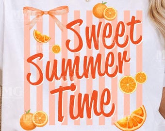 Doce Laranja de Verão PNG, Gráfico Listrado de Férias na Praia (Download Digital)