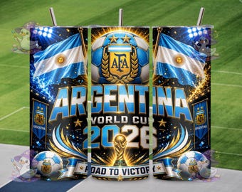 Argentina World Cup 2026 Tumbler Wrap PNG, 20oz Skinny Tumbler Sublimation Design, Soccer Fan Digital Download
