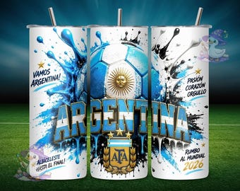 Argentina Tumbler Wrap PNG, 20oz Skinny Tumbler Sublimation, Argentina Soccer Digital Download, World Cup 2026 Wrap