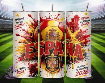 Spain World Cup 2026 Tumbler Wrap PNG, España Soccer 20oz Skinny Tumbler Sublimation Design, Digital Download