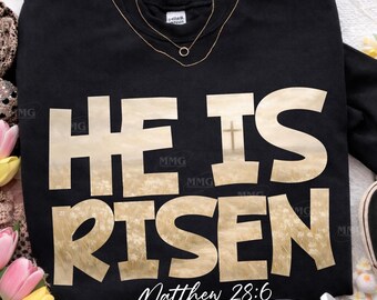 Ele Ressuscitou Mateus 28:6 Camiseta Cristã, Camiseta Vintage com Cruz de Páscoa (Download Digital)