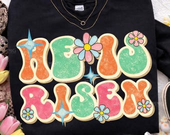 Ele Ressuscitou - Camiseta Cristã Retrô de Páscoa, Estampa Floral Pastel - Camiseta de Fé (Download Digital)