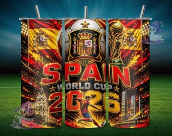 Spain World Cup 2026 Tumbler Wrap PNG, 20oz Skinny Tumbler Design, Spain Soccer Fan Sublimation (Digital Download)