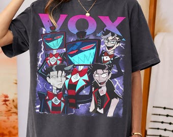Hazbin Hotel Vox Demon Shirt, Retro Anime Graphic Tee, Oversized Cotton Top
