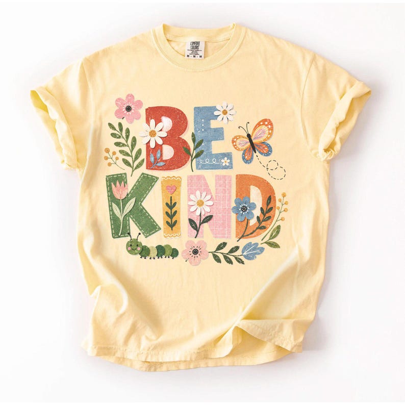 Be Kind Shirt, Nature Inspired Tee, Floral Kindness T-Shirt, Butterfly Caterpillar Top, Inspirational Gift image 5
