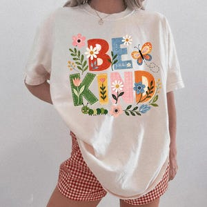 Be Kind Shirt, Nature Inspired Tee, Floral Kindness T-Shirt, Butterfly Caterpillar Top, Inspirational Gift image 4