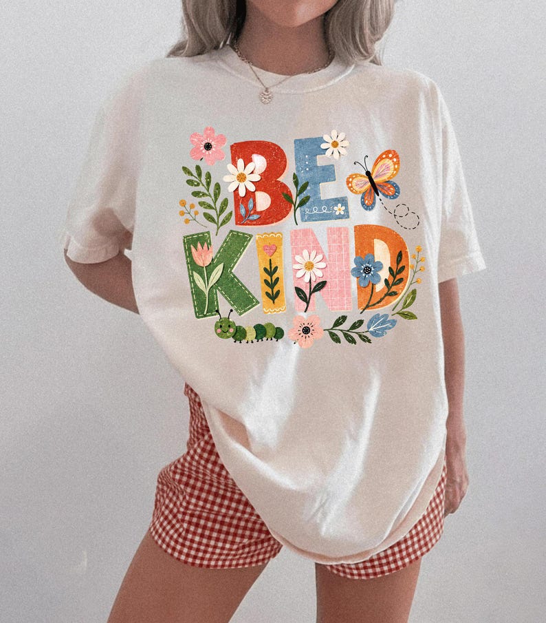 Be Kind Shirt, Nature Inspired Tee, Floral Kindness T-Shirt, Butterfly Caterpillar Top, Inspirational Gift image 4