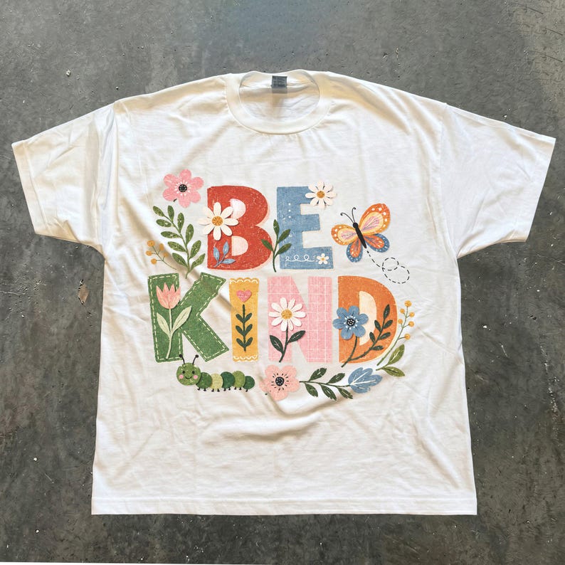 Be Kind Shirt, Nature Inspired Tee, Floral Kindness T-Shirt, Butterfly Caterpillar Top, Inspirational Gift image 2