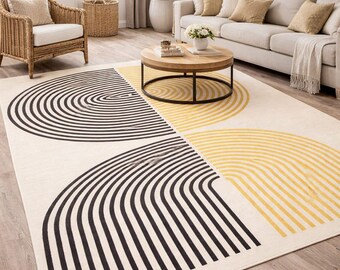 Hand Tufted Modern Neutral Area Rug, Abstract Geometric Wool Rug, Minimalist Patchwork Carpet, Contemporary Beige Living Room Rug