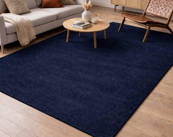 Navy Blue Area Rug, Solid Color Modern Rug, Minimalist Living Room Carpet, Dark Blue Bedroom Rug, Contemporary Home Decor Rug