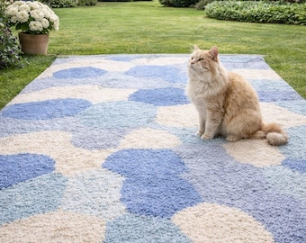 Blue Abstract Area Rug, Modern Tufted Rug, Soft Geometric Carpet, Cozy Living Room Rug, Minimalist Home Decor