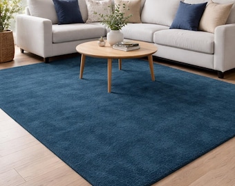 Tapis bleu marine moderne, tapis moelleux et doux pour le salon, décoration minimaliste, grand tapis de sol, tapis confortable pour la chambre, style scandinave