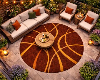 Tapis rond marron moderne – Tapis à lignes dorées abstraites – Grand tapis contemporain pour salon – Décoration de cuisine neutre