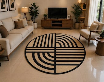 Tapis d'entrée extérieur géométrique moderne – Tapis abstrait à cercles noirs et neutres – Décoration d'entrée minimaliste – Tapis de porte d'entrée contemporain