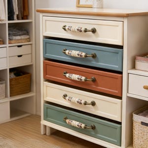 Vintage bronze ceramic handle European style floral drawer pull Yellow ceramic round cabinet handle suitable for wardrobes and doors