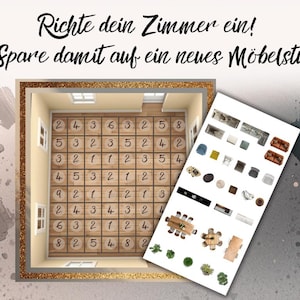 Möblera ditt nya rum! // Skrapkarta med möbelklistermärken // Instrumentpanel + Sparutmaning för sparpotten // Sparspel