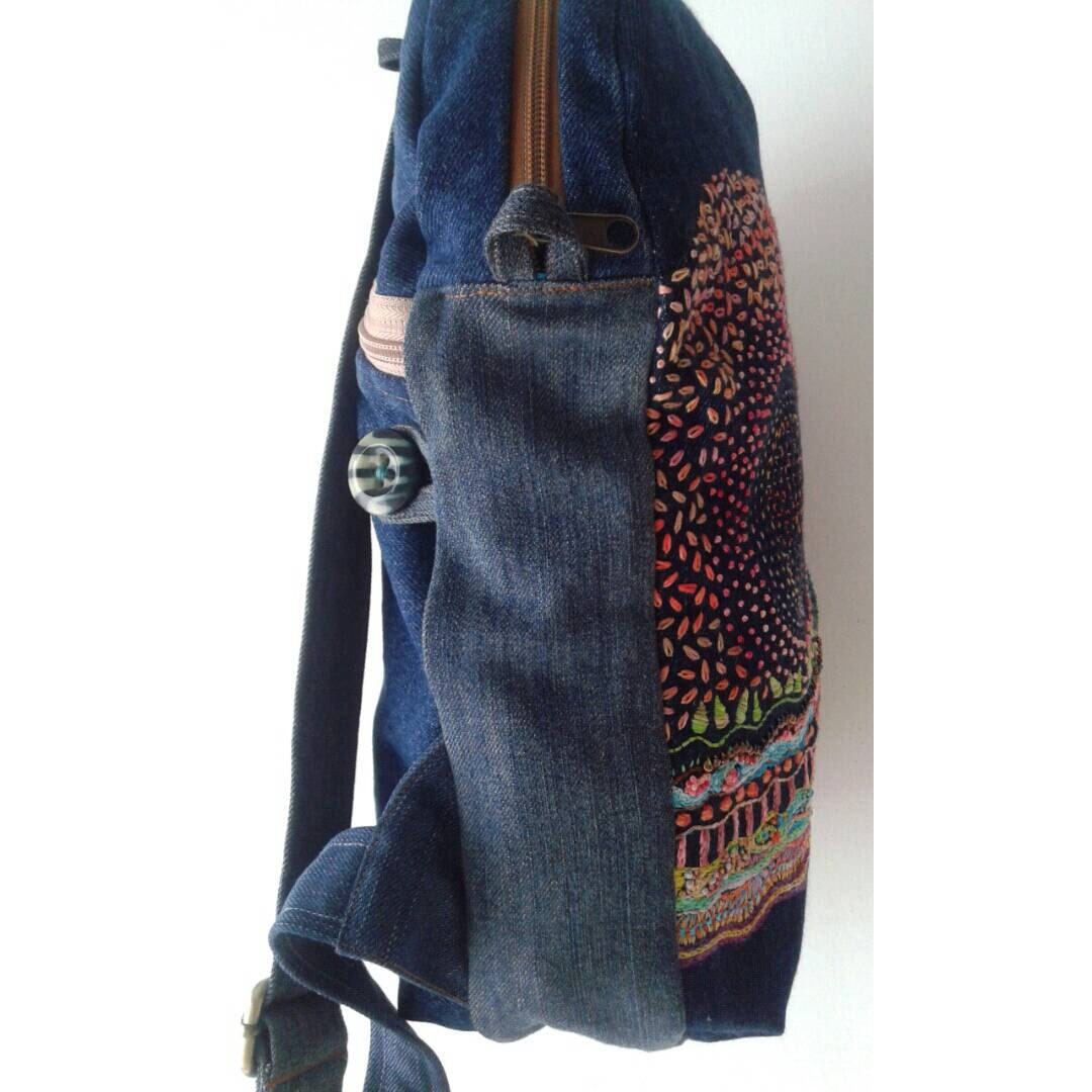 Artisan Hand Embroidered Denim Backpack / Embroidered Beaded - Etsy