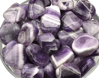 2 Banded AMETHYST Tumbled Stone Flats Healing Crystal and Stone Meditation Peace Calm Medicine Bag Reiki Wicca #BA01