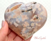 11 oz Flower Agate Polished Puffy Heart Stone Stand for Relaxation Stress Relief Madagascar FA13
