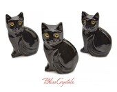1 BLACK OYNX Kitty CAT Stone Yellow Eye Color Carving Decor, Sculpture BC12