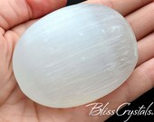Dreamy SELENITE Jumbo Oval Palm Stone quot Moonglow quot Tumbled Stone Healing Crystal and Stone quot Emotional Cleanser quot Feng Shui Yoga SP18