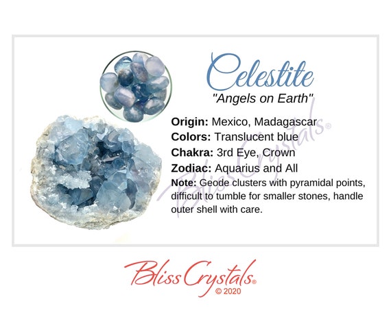 CELESTITE Crystal Information Card Double sided HC47 | Etsy