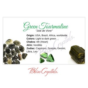 GREEN TOURMALINE Crystal Information Card, Double sided #HC150