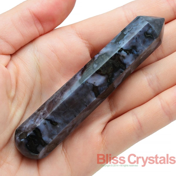 55 gm 3.6" MERLINITE Mystic Wand Palm Stone Psilomelane Gabbro Metaphysical Tumbled Crystal Healing Reiki, Wicca #1A