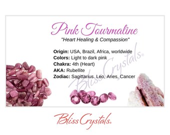 PINK TOURMALINE Crystal Information Card, Double sided #HC162