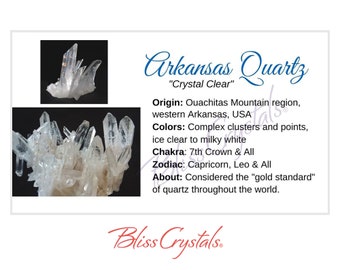 ARKANSAS QUARTZ Crystal Information Card, Double sided #HC146