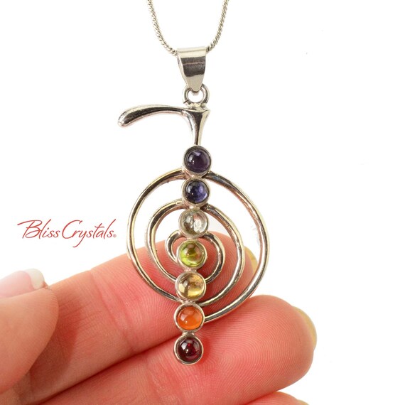 Clear Quartz with Iolite Natural Healing Crystal Point Set in Sterling Silver .925 Pendant