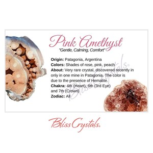 PINK AMETHYST Crystal Information Card, Double sided #HC173