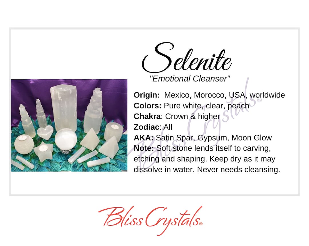 SELENITE Crystal Information Card, Double Sided HC33 - Etsy