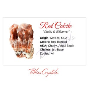 RED CALCITE Crystal Information Card, Double sided #HC39