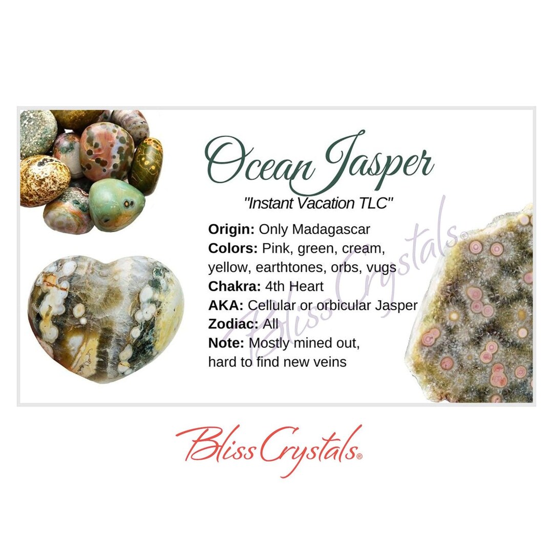 OCEAN JASPER Crystal Information Card, Double Sided #HC102 Denmark