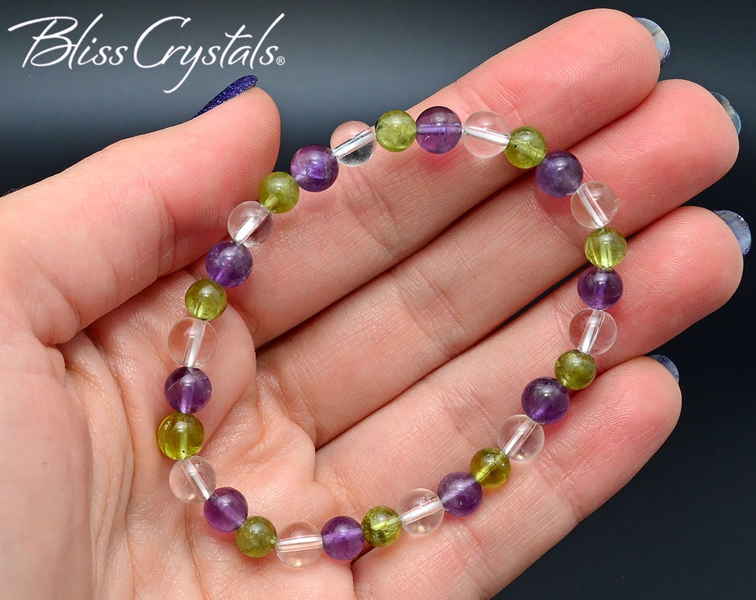 1 Clear Quartz Amethyst and Peridot 6 Mm Beaded Stretch Etsy