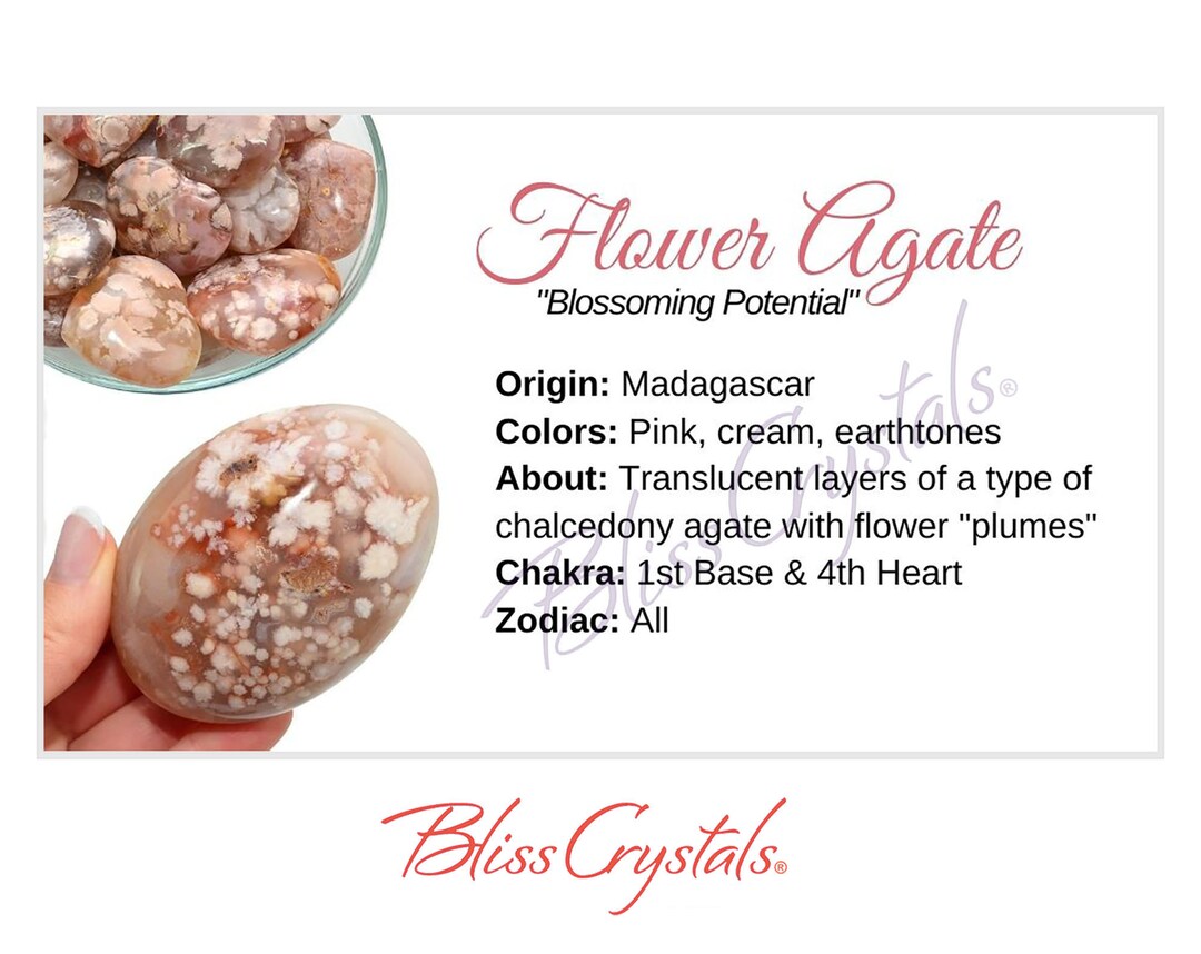 FLOWER AGATE Crystal Information Card, Double Sided HC84 Etsy