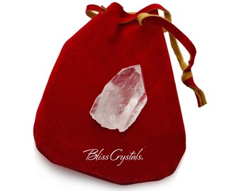 Large Rough Crystal Quartz Point w Red Ultrasuede MEDICINE BAG 3 x 4 Leather Like Pouch Mojo Gift Healing Crystal and Stone #PB22