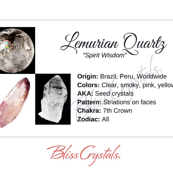 LEMURIAN QUARTZ Crystal Information Card, Double sided #HC69