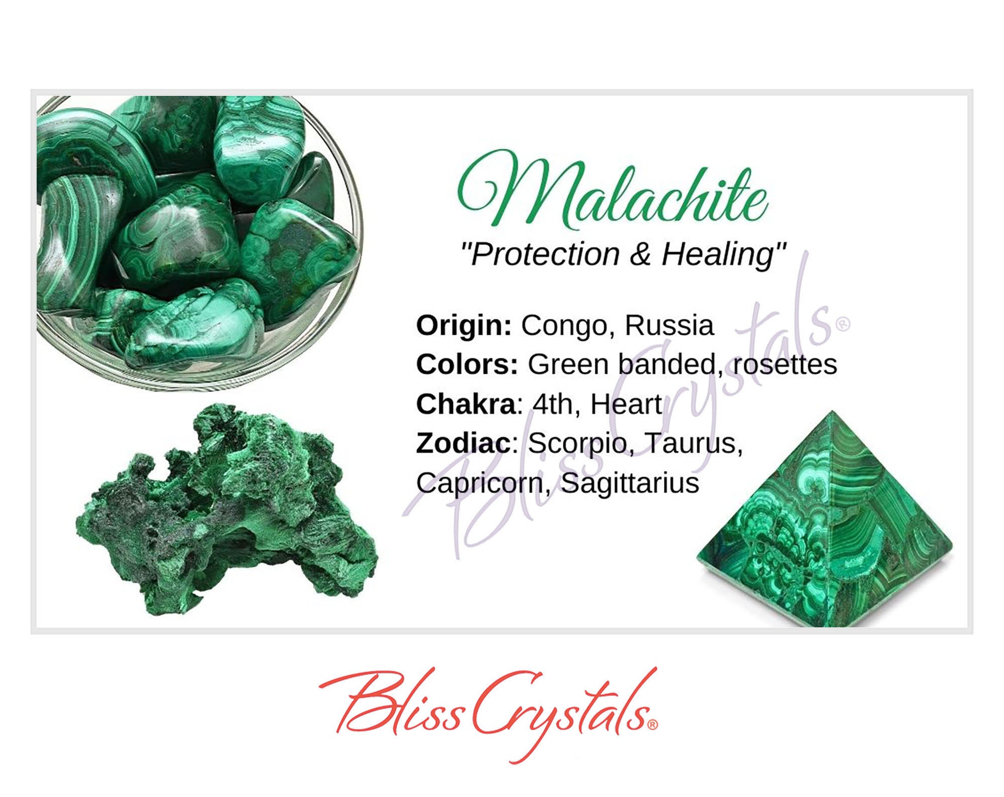 MALACHITE Crystal Information Card Double Sided HC30 Etsy