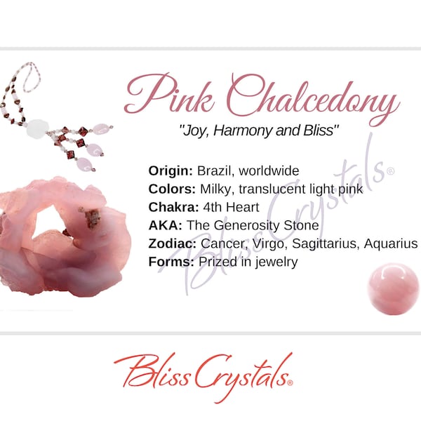 PINK CHALCEDONY Crystal Information Card, Double sided #HC135